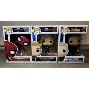 Marvel Funko Pop Lot Spider-Man Upgraded Suit Captain Marvel Thor VAULTED